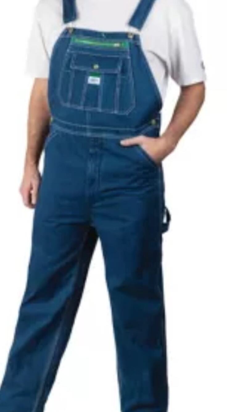 Liberty Stone Wash Denim Bib Overalls 50x29 Green Zip Pocket Gold Hardware